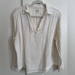 Pact Organic Cotton White Gauze Popover Top Long Sleeve Breezy Lightweight L